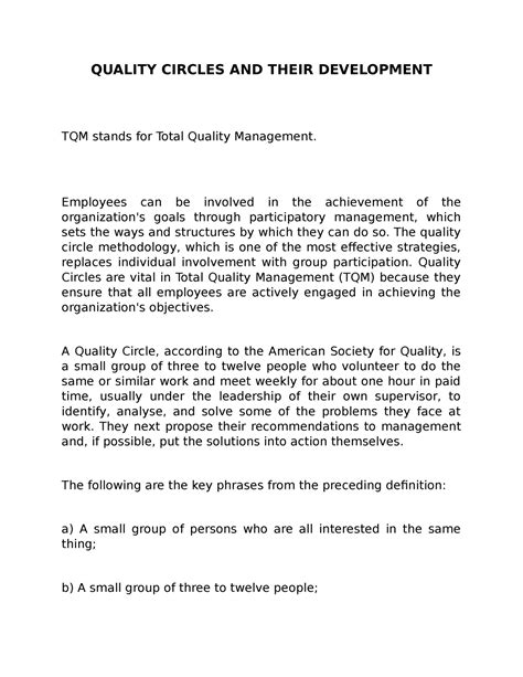 Quality Circles AND Their Development - QUALITY CIRCLES AND THEIR ...