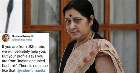Man From 'Indian Occupied Kashmir' Asks Sushma Swaraj For Help, Gets ...