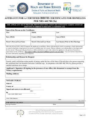 Fillable Online AFFIDAVIT FOR A CERTIFIED BIRTH CERTIFICATE FOR ...