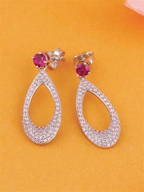 Silgo 925 Sterling Silver Pink Cubic Zirconia Rhodium Plated Dangle ...