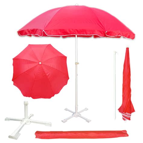 RAINPOPSON Garden Umbrella with Stand 8ft Red Color Big Size Outdoor ...