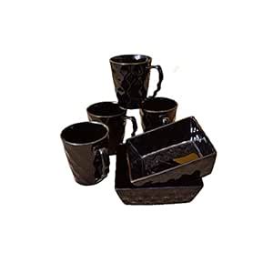 Buy KunhaR Ceramic Diamond Cut Shape Tea Cups and Snack Tray (4 Cups ...