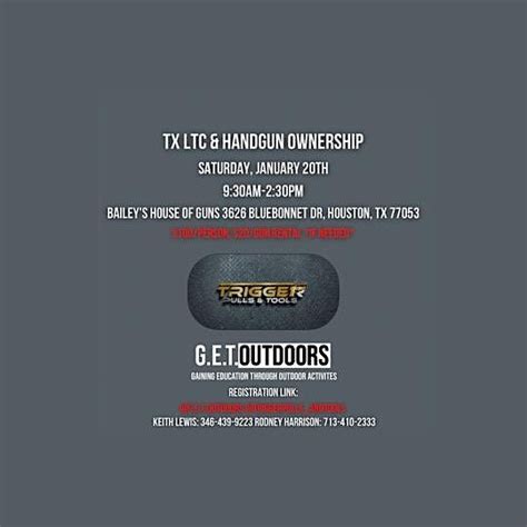 TX LTC & HANDGUN OWNERSHIP ($100.00/PERSON PAID AFTER REGISTRATION ...
