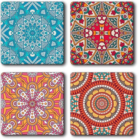 PAPER PLANE DESIGN Handmade Mandala Pattern Wooden Coaster Set for Home ...