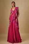 Buy Pink Satin, Chinon, Tulle Mirrors, Pluvia Fuchsia Pre-draped Saree ...