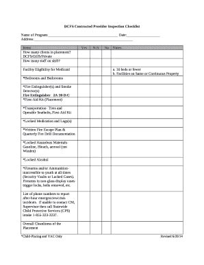 DCFS Contracted Provider Inspection Checklist Doc Template | pdfFiller