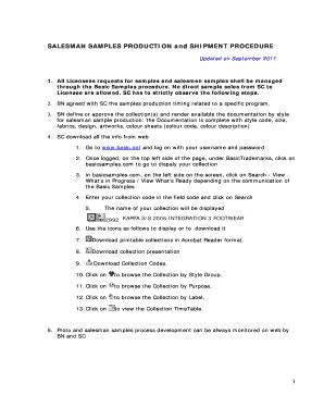 Fillable Online Salesman samples production and shipment procedure to ...