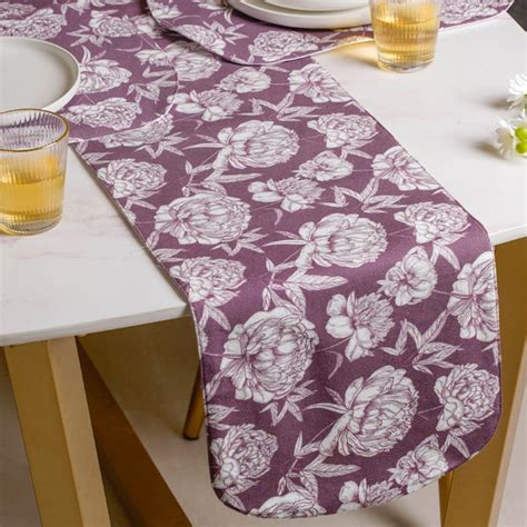 Peony Purple Printed Cotton Table Runner For 6 Seater Online - Premium ...