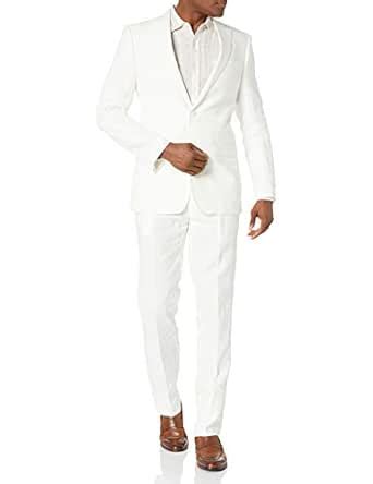 Calvin Klein Men's Extreme Slim Fit Linen Suit, White, 38 Long : Amazon ...