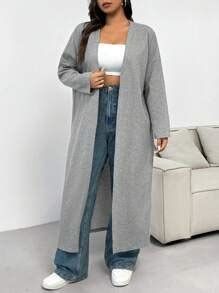 SHEIN EZwear Plus Size Women's Drop Shoulder Long Sleeve Open Front ...