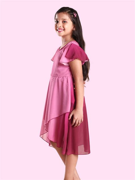 Girls Polyester Frill Sleeve Printed Over Lap Layer Dress – Kiddopanti