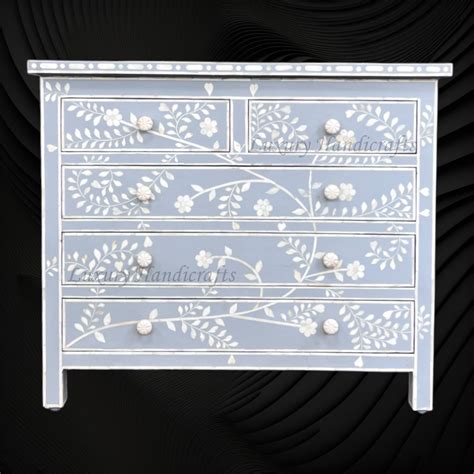 Vine Bone Inlay 5 Drawer Dresser Grey – Luxury Handicrafts