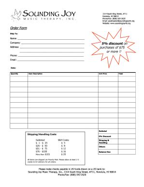 Fillable Online soundingjoymt 5 discount on purchases of 75 or more ...