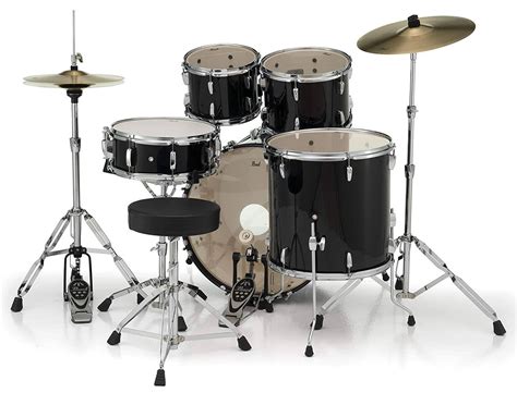 Pearl, Drum Set, 5 Pcs, Roadshow, W/Stands & Cymbals - Jet Black ...
