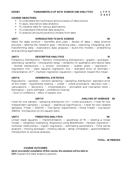 FDS syllabus - lecture notes - AD3491 FUNDAMENTALS OF DATA SCIENCE AND ...