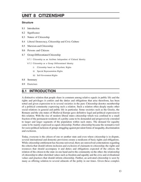 Unit-8 - Notes - UNIT 8 CITIZENSHIP Structure 8 Introduction 8 ...
