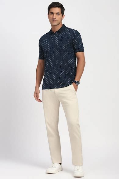 Peter England Polo T-Shirts, Men Navy Print Polo Neck T-shirt for T ...