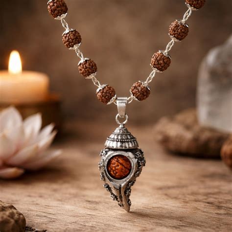 Silver Plated Shiv Shankh Rudraksha Mala – Japam