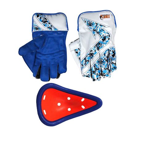 Ibex Regular Arrow Blue Wicket Keeping Gloves with Abdominal Guard ...