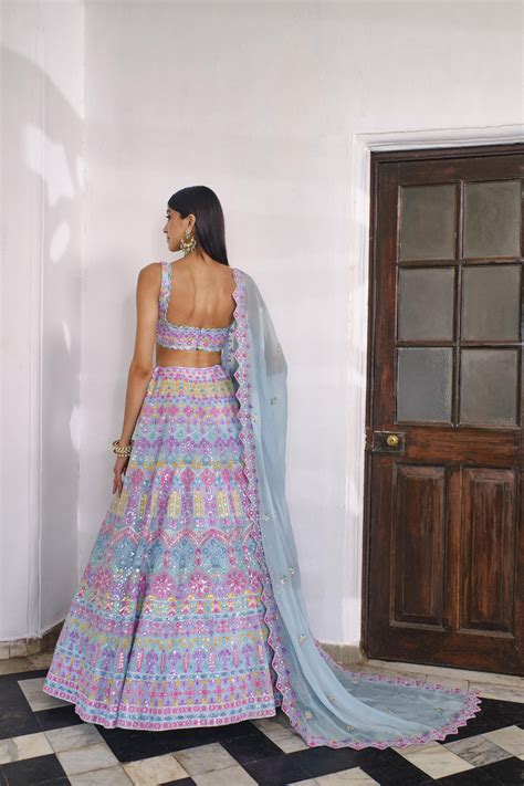 Powder Blue Floral Lehenga – Aneesh Agarwaal