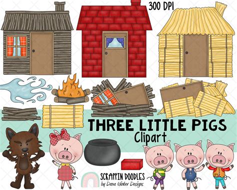 Three Little Pigs ClipArt - Nursery Rhyme - Fairy Tale Graphics - Big ...