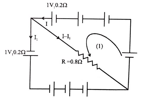 A circuit is comprised of eight identical batteries and a resistor `R=0 ...