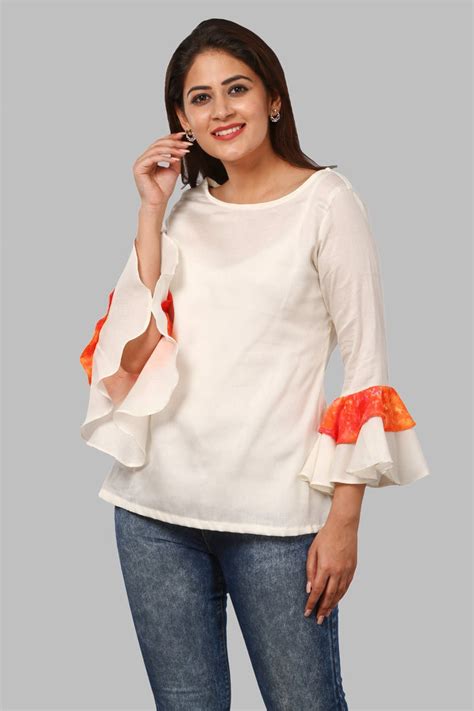 Off-White Double Ruffle Sleeves Top – anokherang