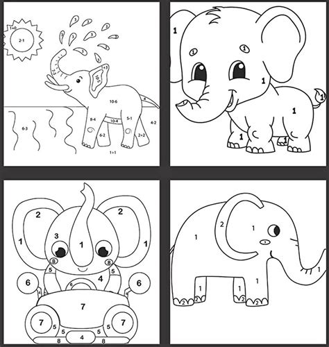 Easy Elephant Color by Number - Download, Print Now!