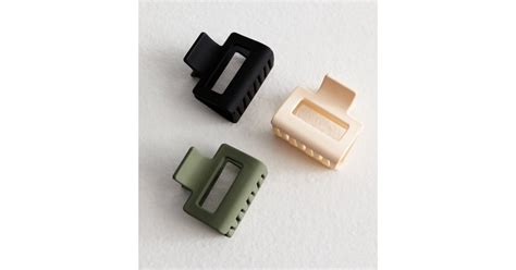 3 Pack Multicoloured Matte Rectangular Hair Claw Clips | New Look