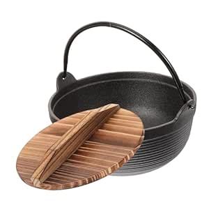 TINEASUR Iron Non-stick Pan Japanese Style Cooking Pot Wooden Lid ...