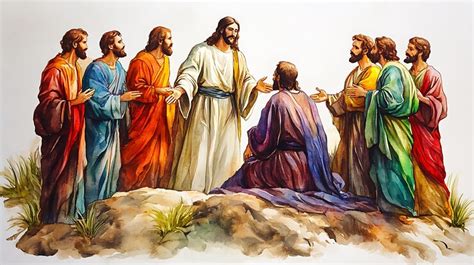 Jesus christ and his disciples watercolor painting | Premium AI ...