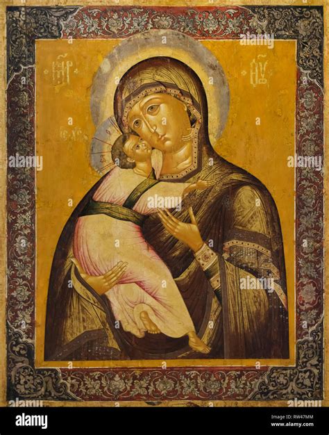 Our Lady of Vladimir depicted in the detail of the Russian icon of the ...