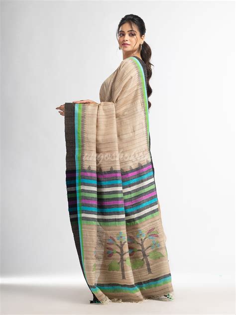 Multi color kuchi with jamdani pallu in temple border ghicha silk ...
