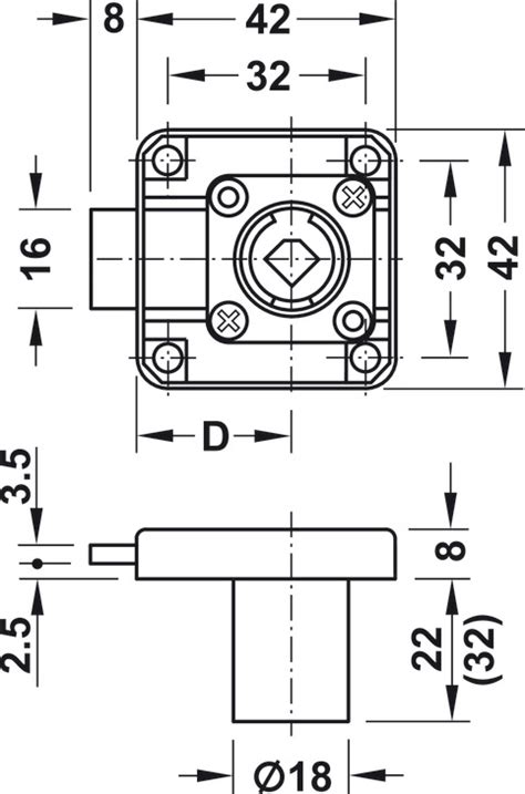 Deadbolt rim lock, Häfele Symo EC, backset 25 mm, bolt travel 8 mm ...