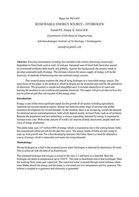 Hydrogen Renewable Energy Resource - Paper No. PS3-N RENEWABLE ENERGY ...