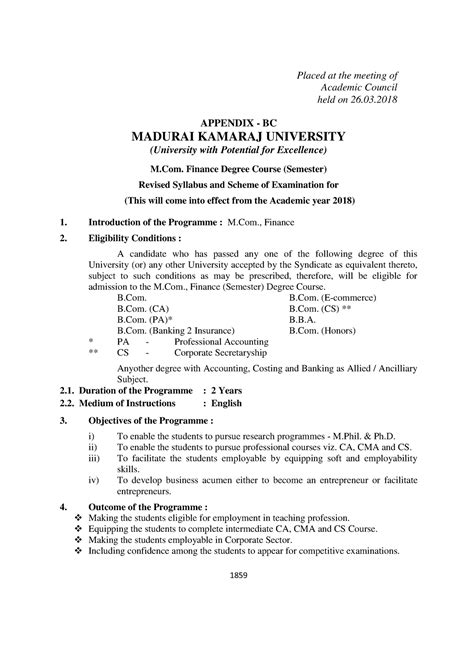 M - M.com study - APPENDIX - BC MADURAI KAMARAJ UNIVERSITY (University ...