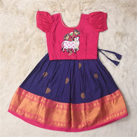 Bhairavi - Candy Pink and Navy blue traditional langa blouse kamadenu ...