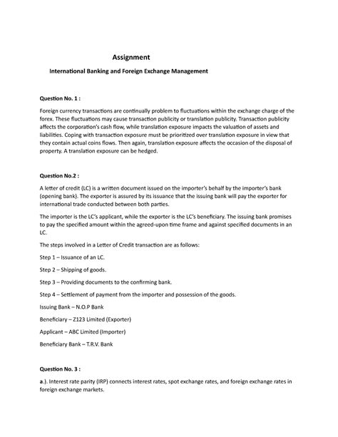 International Banking assignment - Assignment International Banking and ...