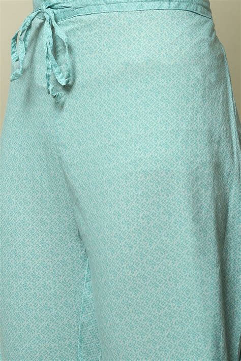 Turquoise Cotton A-Line Kurta Palazzo Suit Set