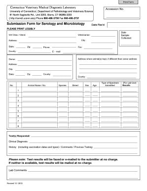 Fillable Online cvmdl uconn Submission Form for Serology and ...