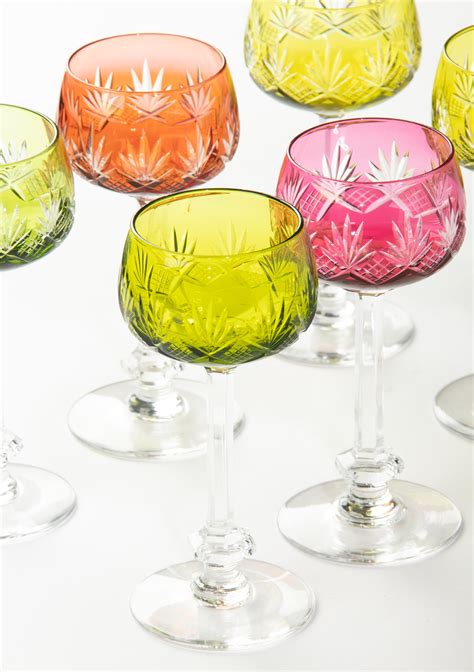 Set of 6 Crystal Colored Wine Glasses Made by Val Saint Lambert For ...