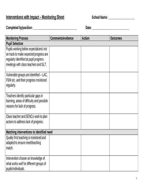 Interventions with ImpactMonitoring Sheet Doc Template | pdfFiller