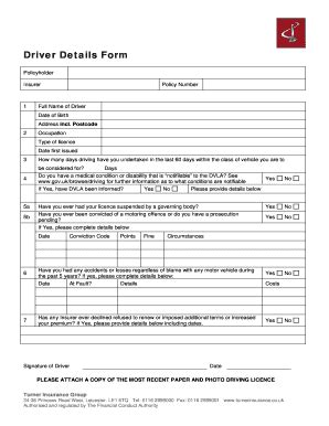 Driver Details Form - Fill Online, Printable, Fillable, Blank | pdfFiller