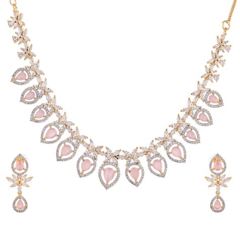 Sparkling Elegance Timeless Luxury Pink American Diamond Necklace Set ...