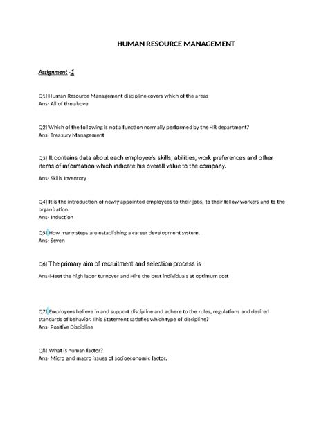 January 2024 Assignment Answers - HUMAN RESOURCE MANAGEMENT Assignment ...