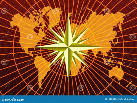 World map and compass rose stock illustration. Illustration of nautical - 11785964