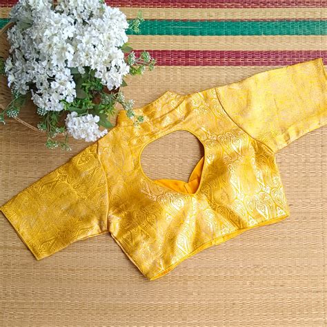 Yellow High neck Brocade Blouse – www.swakalp.com