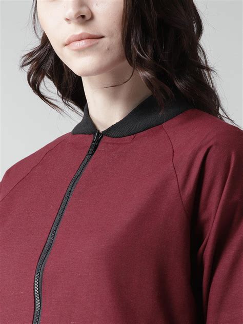 Style Quotient Women Maroon Solid Bomber Jacket – StyleQuotient