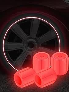 Red | Luminous Wheels Cap Tire Valve Stem, Glow Luminous at Night, Air ...