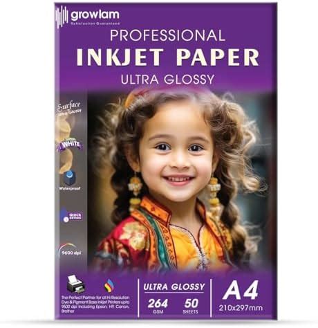 Growlam Ultra Glossy Photo Paper 275 GSM A4 Size Photo Paper– Water ...